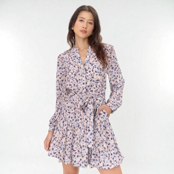 NWT Greylin Kai Tie Waist Relaxed Fit Bubble Hem Mini Dress Pink Dot - Picture 10 of 14